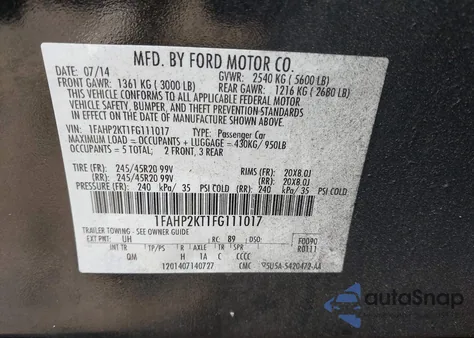 2015 Ford Taurus Sho from USA, damaged, VIN 1FAHP2KT1FG111017